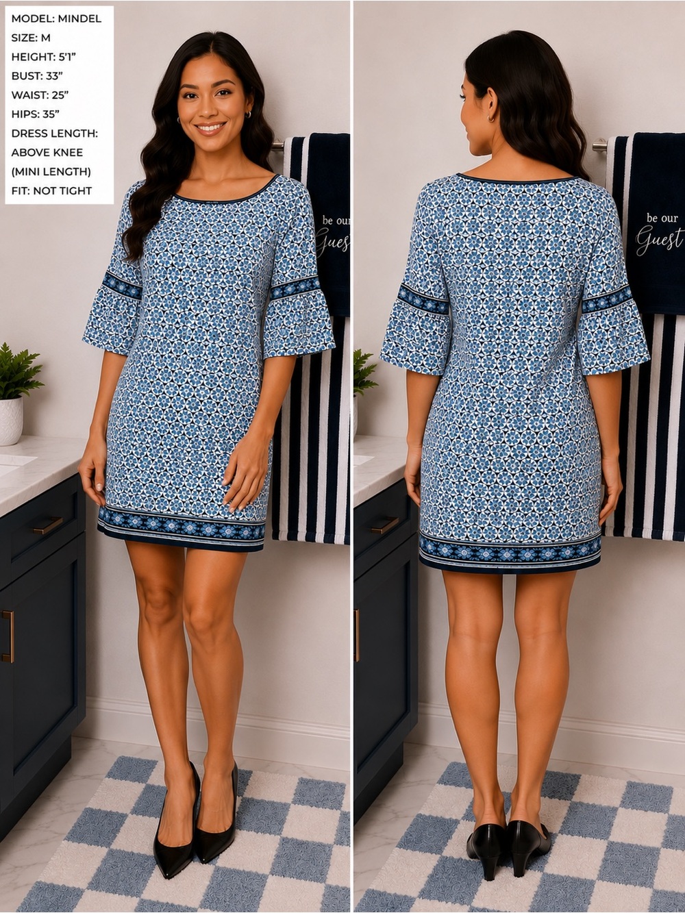 Max Edition Blue and White Geometric Print Dress